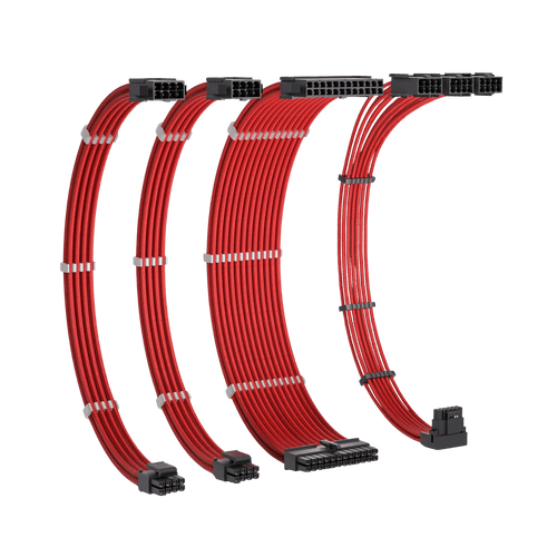 Redragon GCP07 Power Extension Cable Kit - 1x24 Pin, 1x90 Degree 16 Pin, 2x8Pin Sleeved Cable for ATX Power Supply, 30CM Length with Cable Combs, Red