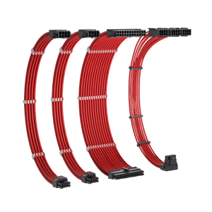 Redragon GCP07 Power Extension Cable Kit - 1x24 Pin, 1x90 Degree 16 Pin, 2x8Pin Sleeved Cable for ATX Power Supply, 30CM Length with Cable Combs, Red