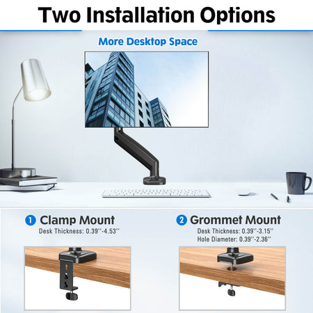 Redragon GMK914 Single Monitor Mount Stand - Gas Spring Adjustable Arms with VESA 75/100mm, 13-32 Inch Screen Compatibility, C Clamp & Grommet Base, Cable Management, 17.6lbs Load Capacity