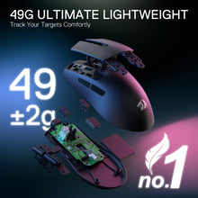 Redragon M916 STD 3-Mode Wireless Gaming Mouse, 49G Ultra-Light 24K DPI Mice w/Ergonomic Natural Grip Build, Full Programmable Buttons, Software Supports DIY Keybinds & DPI