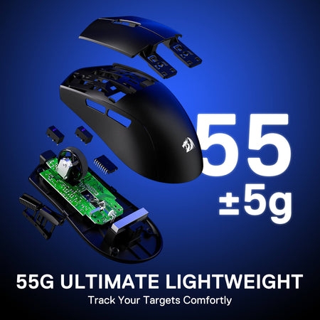 Redragon M918 PRO 3-Mode Wireless Gaming Mouse, 55G Lightweight 26K DPI Gamer Mouse w/Ergonomic Natural Grip Build, Full Programmable Buttons, Software Supports DIY Keybinds & DPI