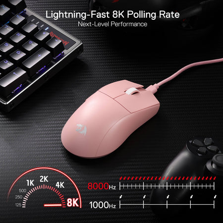 Redragon M996 Wired 8K Gaming Mouse, 42G Ultra-Light 26,000 Max DPI 2.4G Wireless Gaming Mouse w/Ergonomic Natural Grip Build, Full Programmable Buttons, Software Supports DIY Keybinds & DPI