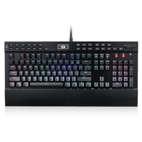 Redragon K550 RGB Gaming Keyboard, 104 Keys + 12 Macro G Keys Wired Mechanical Keyboard w/Aluminum Top Plate, Custom Clicky Purple Switch, Extra USB Port & Wrist Rest