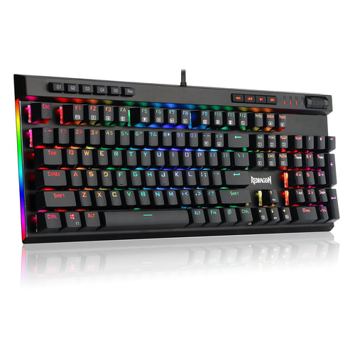 Redragon K580 VATA RGB LED Mechanische Gaming Tastatur mit Hintergrundbeleuchtung 104 Tasten Anti-Ghosting mit Makrotasten und Dedizierten Mediensteuerelementen (Blaue Schalter)